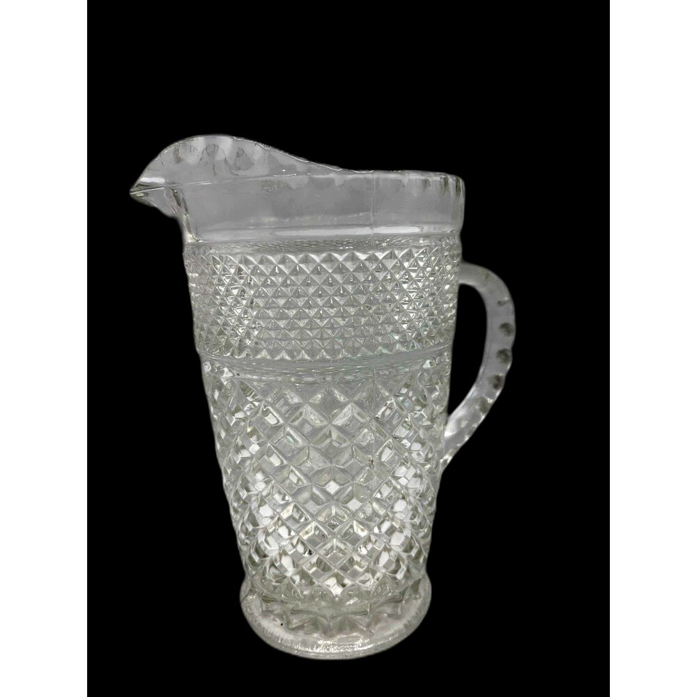 Vintage MCM Anchor Hocking Wexford 2 Qt. Diamond Cut Pressed Glass Pitcher